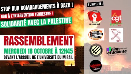Rassemblement le 18 octobre à l'université du Mirail : tous solidaires du peuple palestinien ! 